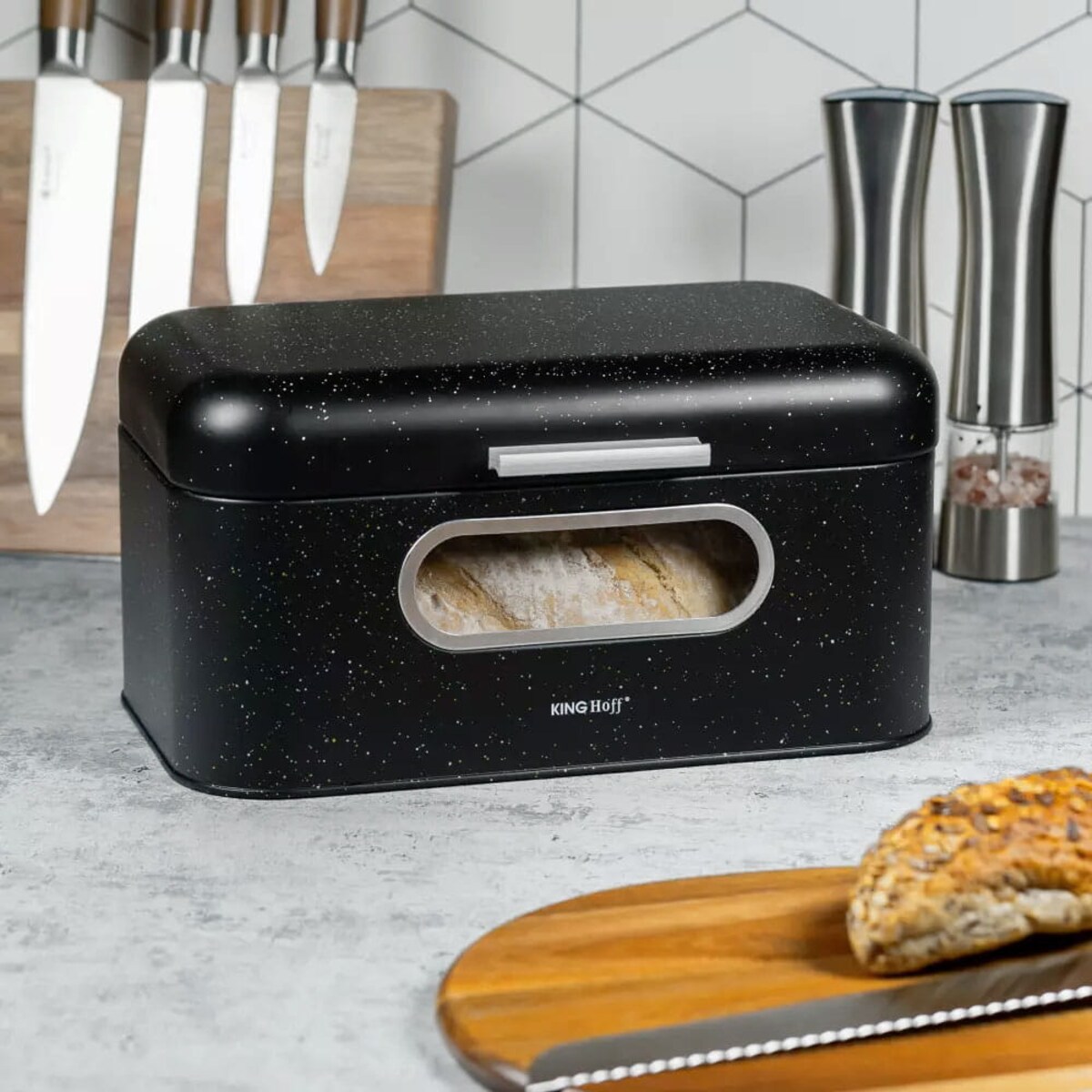 Chlebak stalowy marmurek czarny KINGHOFF
