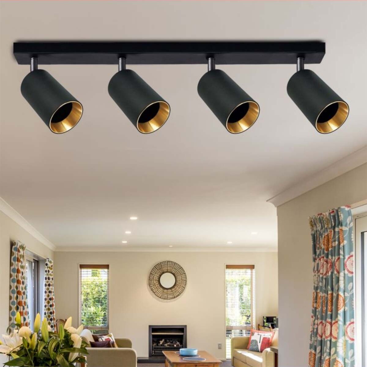 Sufitowa lampa nowoczesna Maribel listwa z regulacją czarna złota