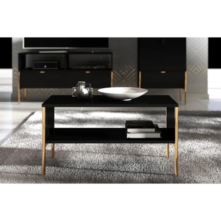 Elegancki czarny stolik kawowy Skandica POLKA na złotych nóżkach