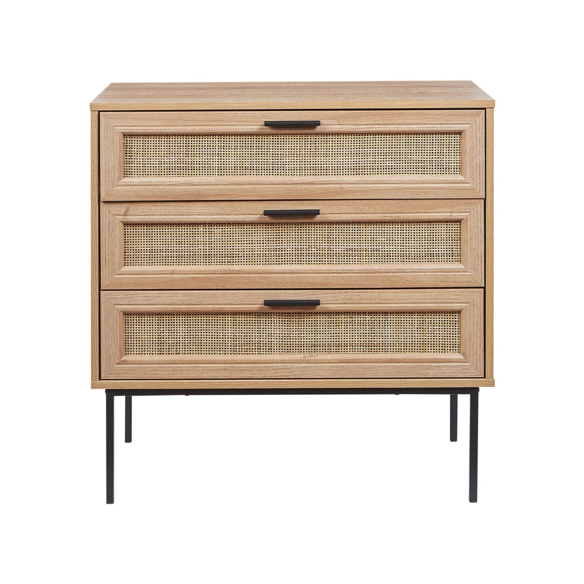 Komoda 3 szuflady fronty rattanowe jasne drewno PASCO