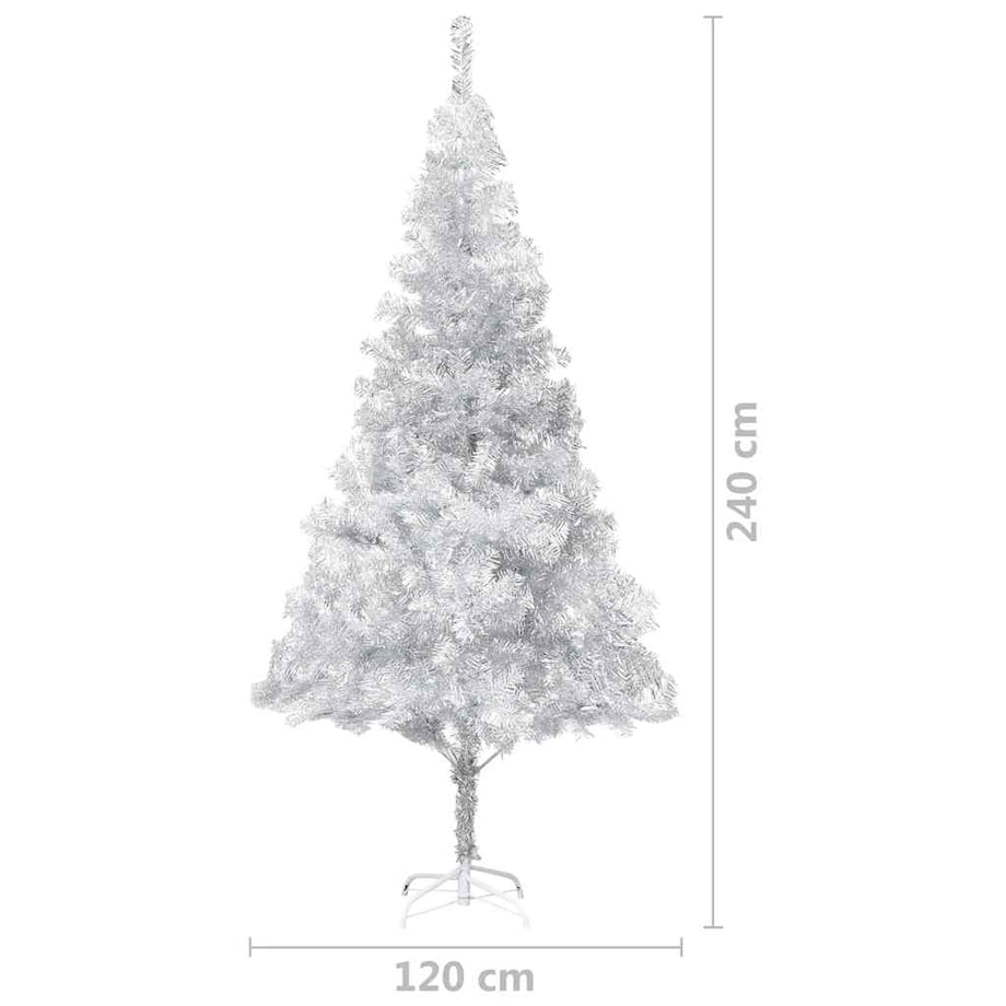 vidaXL Sztuczna choinka z lampkami i bombkami, srebrna, 240 cm, PET