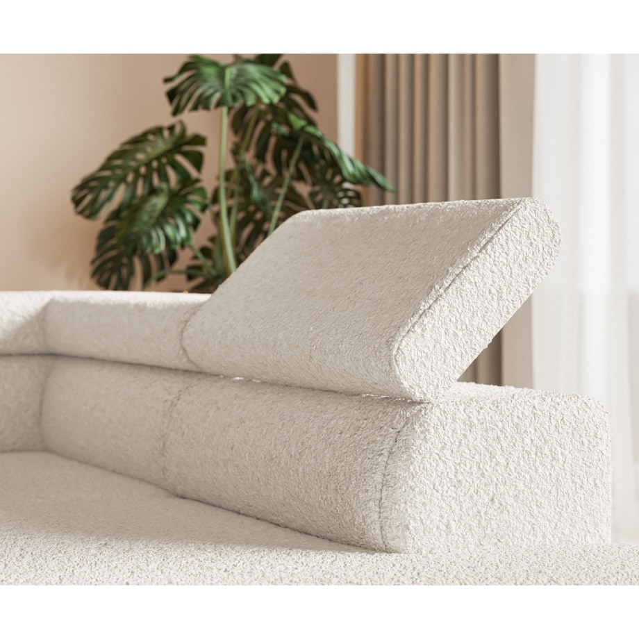 Narożnik ALEX z regulowanymi zagłówkami, lewostronny- tkanina boucle- ecru