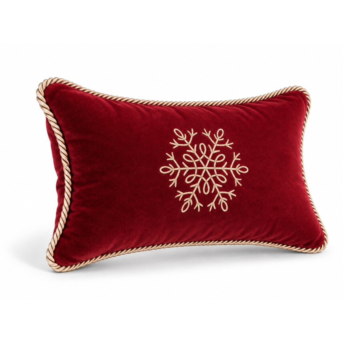 Welurowa ciemnoczerwona poduszka zimowa Snowflake I 50 x 30 cm