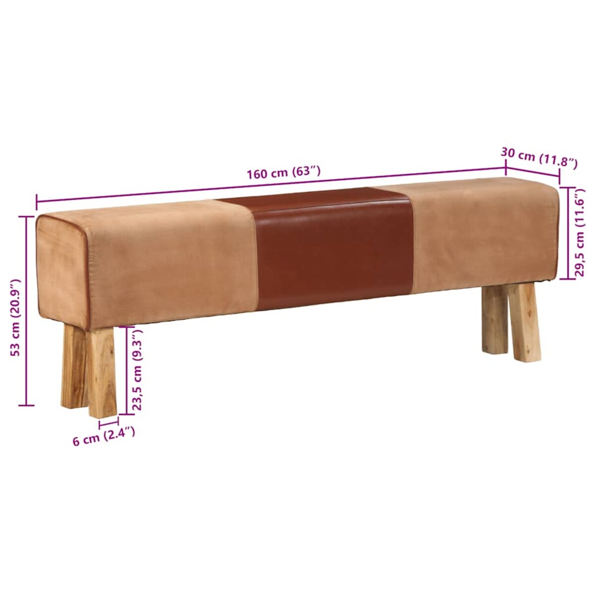 vidaXL Kozioł gimnastyczny, 160 cm, brązowy, skóra i drewno akacjowe