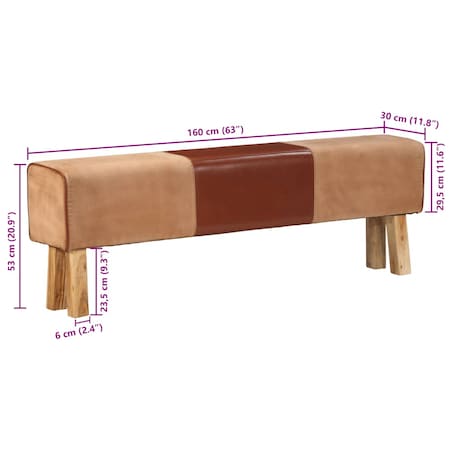 vidaXL Kozioł gimnastyczny, 160 cm, brązowy, skóra i drewno akacjowe