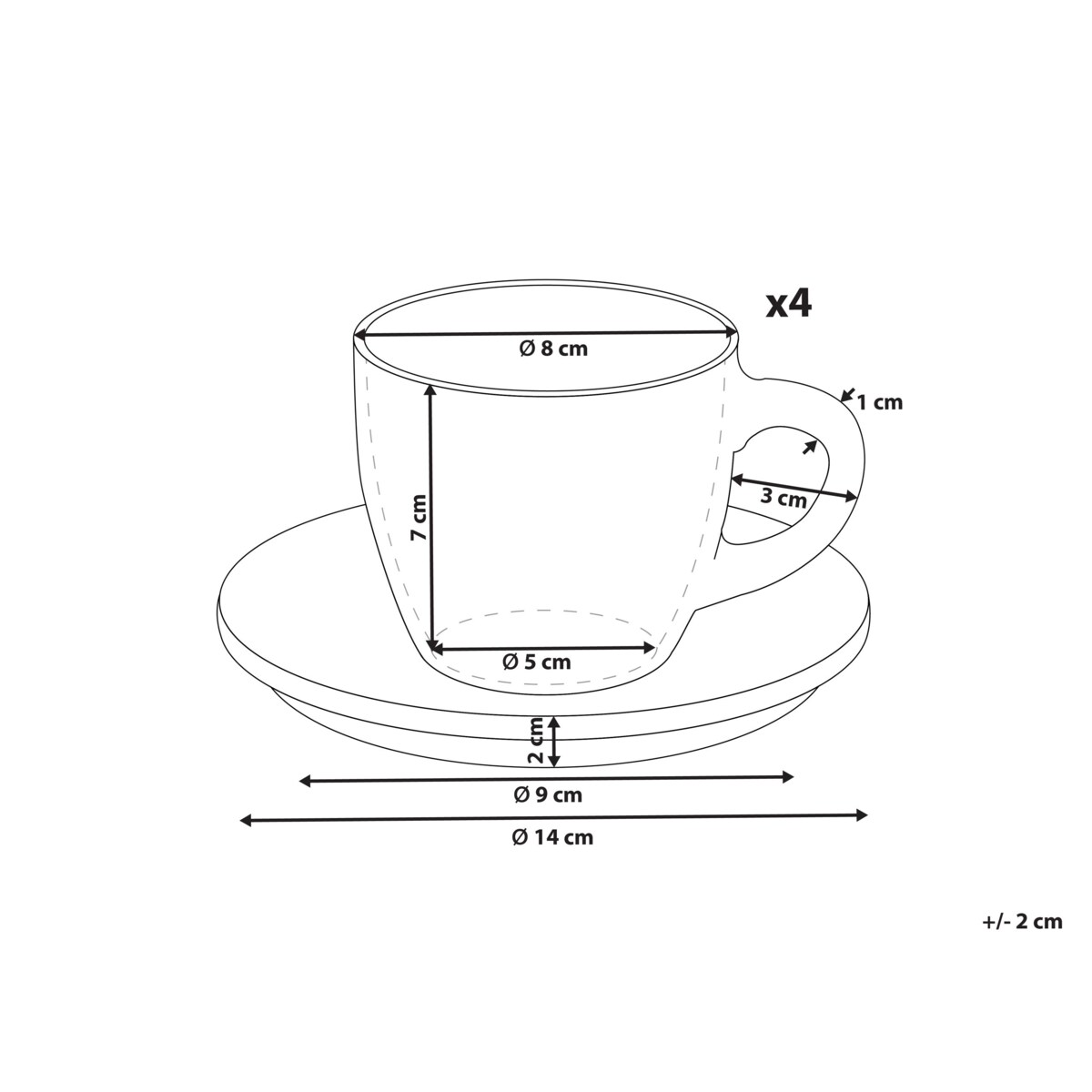 Zestaw 4 filiżanek ze spodkami CARAWAY Kamionka Złamana biel