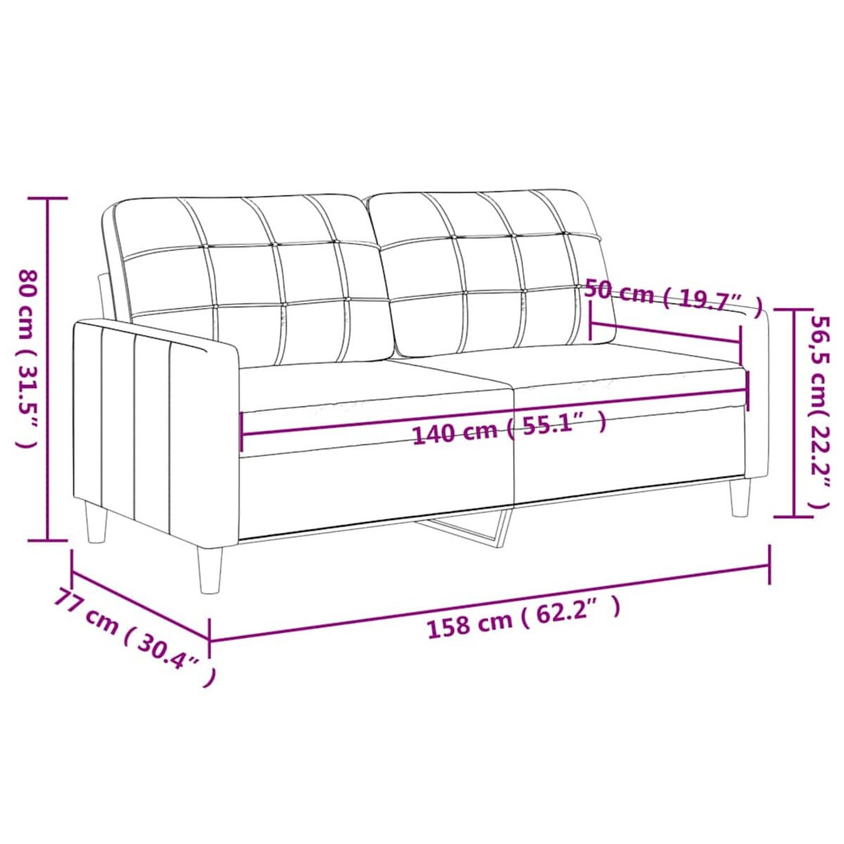 vidaXL Sofa 2-osobowa, czarna, 140 cm, tapicerowana tkaniną