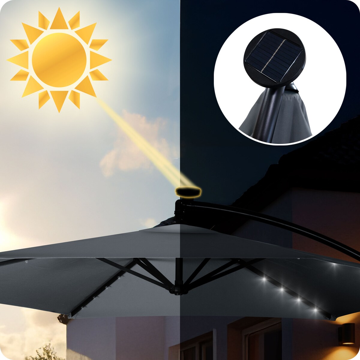 Parasol ogrodowy duży składany pokrowiec lampki led ø 350cm Plonos