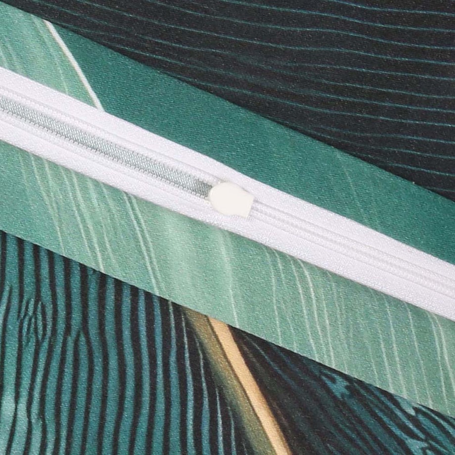 Pościel satyna bawełniana 140x200 Selvado zielona w liście i złote akcenty, Satynlove Premium