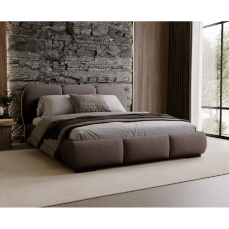 Łóżko tapicerowane 200x200 ROZA z pojemnikiem na pościel, fioletowo-brązowy