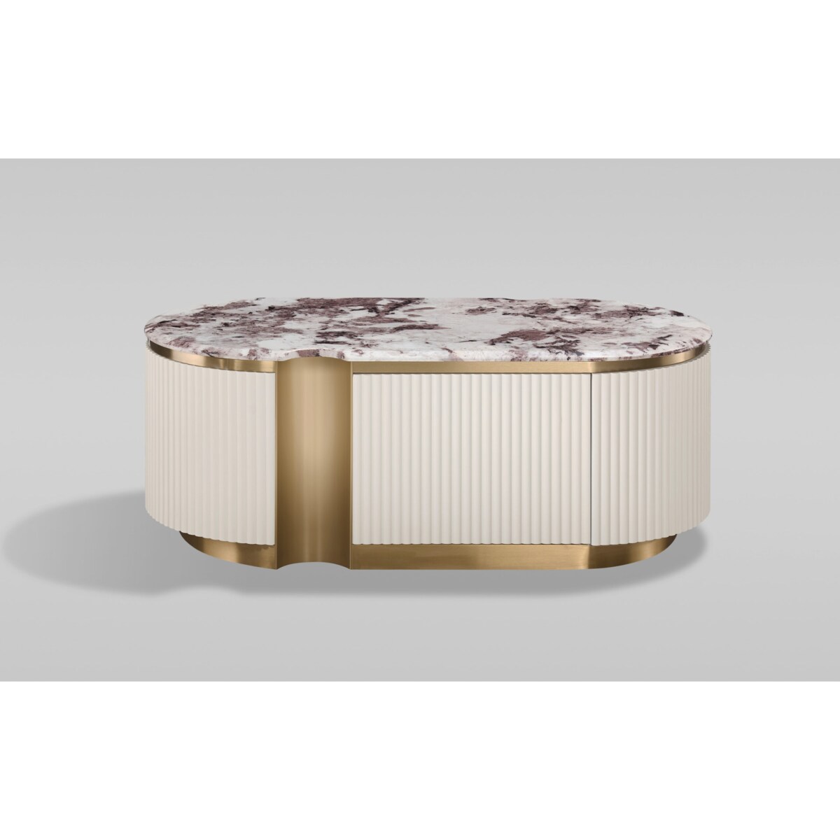 Stolik kawowy glamour kremowo złoty Nutris 122x60x45 ryflowany