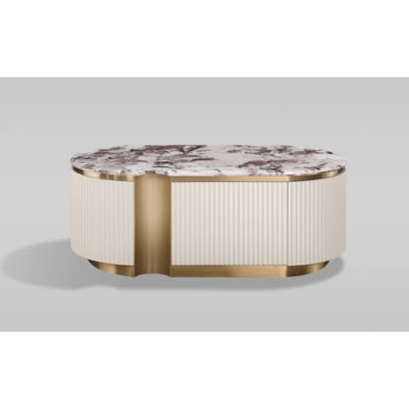 Stolik kawowy glamour kremowo złoty Nutris 122x60x45 ryflowany