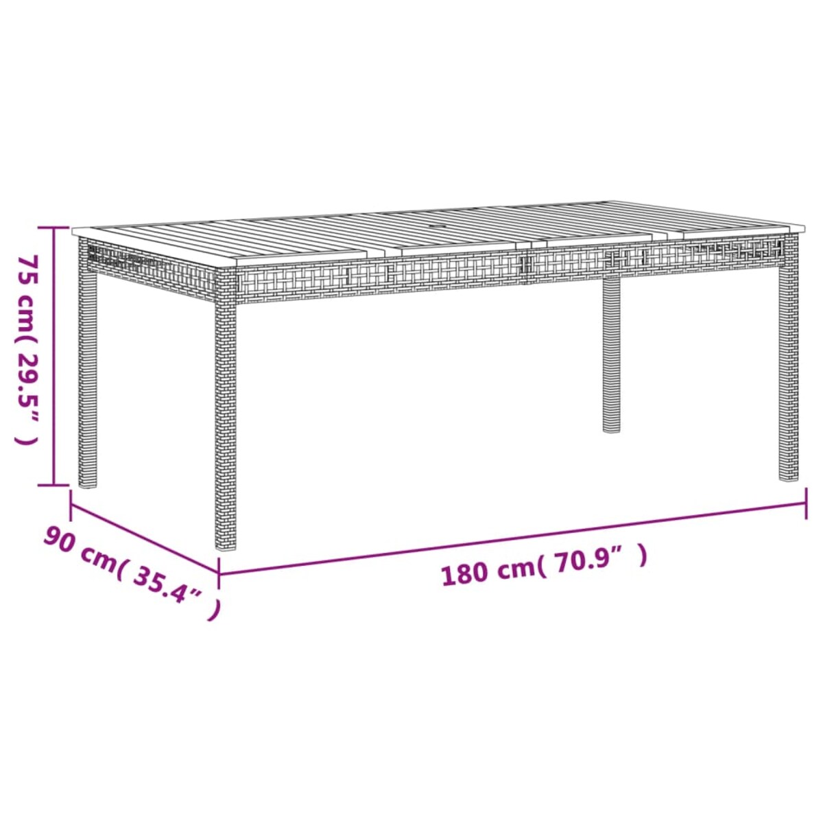 vidaXL Stół ogrodowy, beżowy, 180x90x75 cm, polirattan i akacja