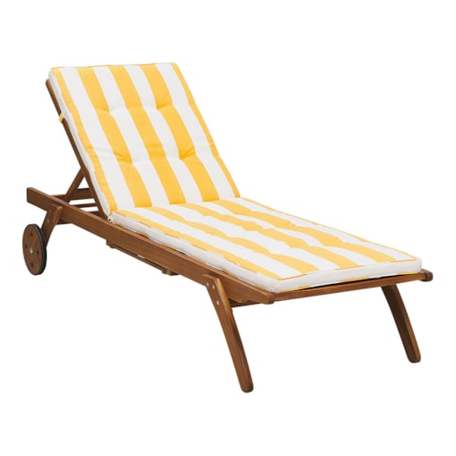 Leżak ogrodowy drewniany z poduszką żółto-białą CESANA