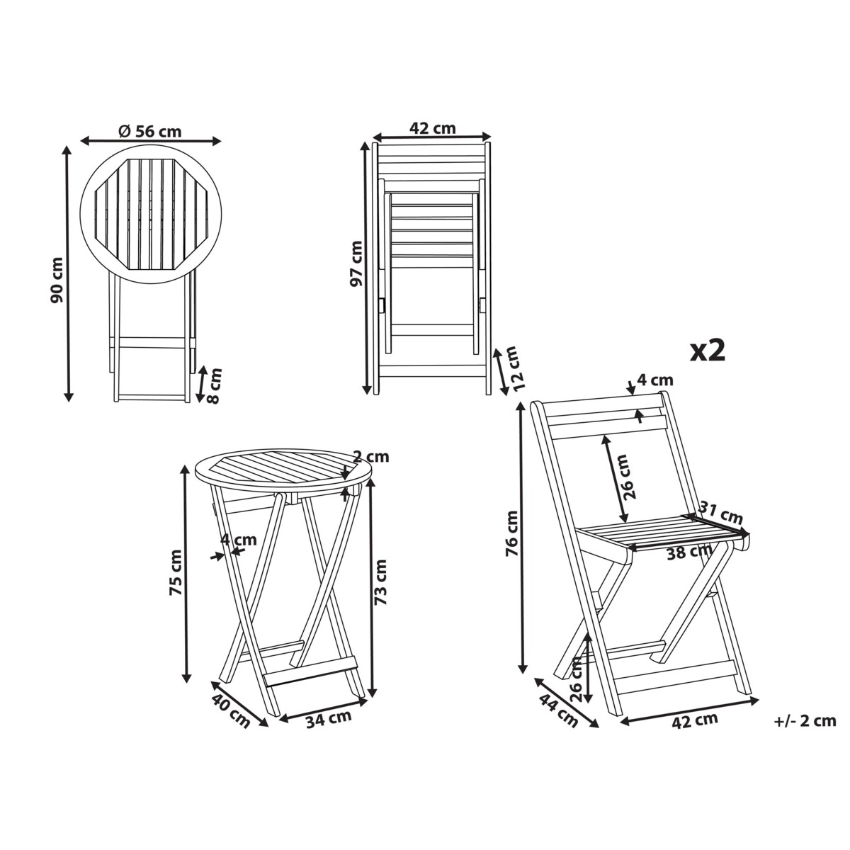 Zestaw mebli balkonowych Składane SACILE Drewno akacjowe Brązowy