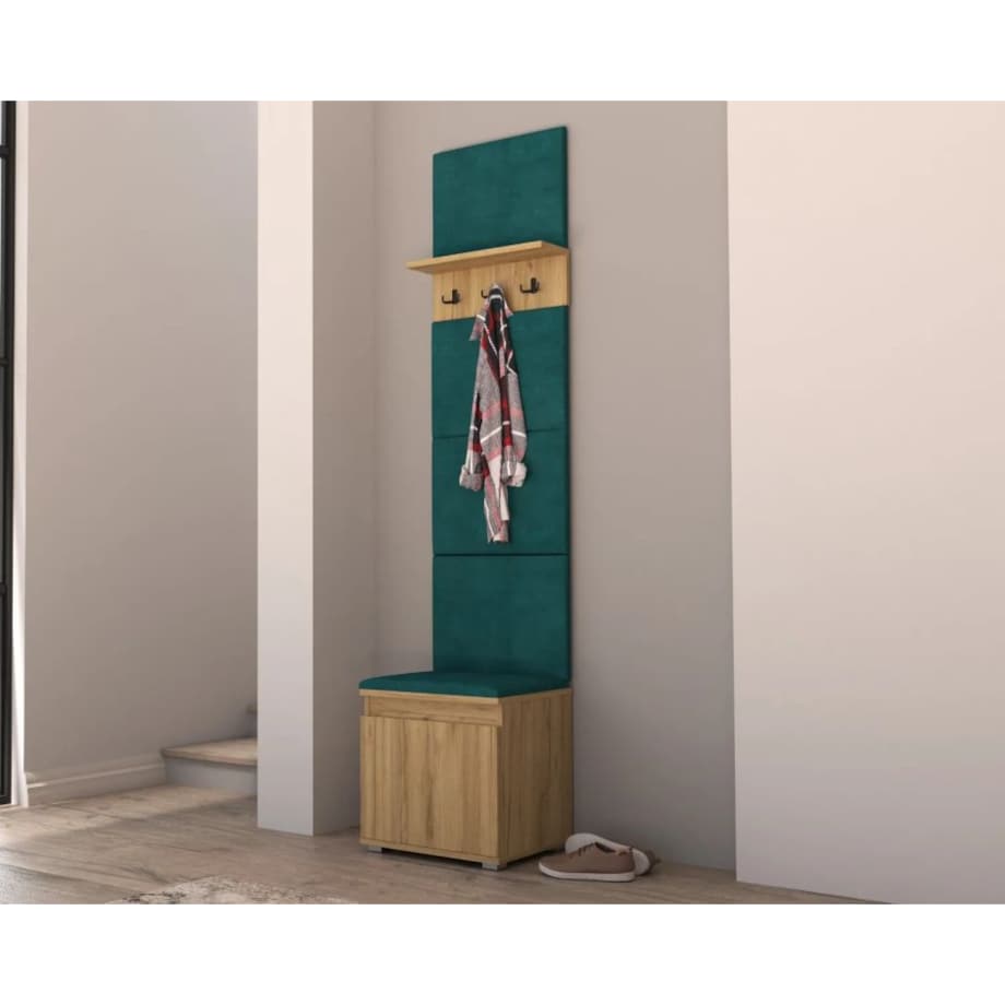 Szafka na buty z siedziskiem i wieszakiem SINGAPUR 50 dąb craft/zielona