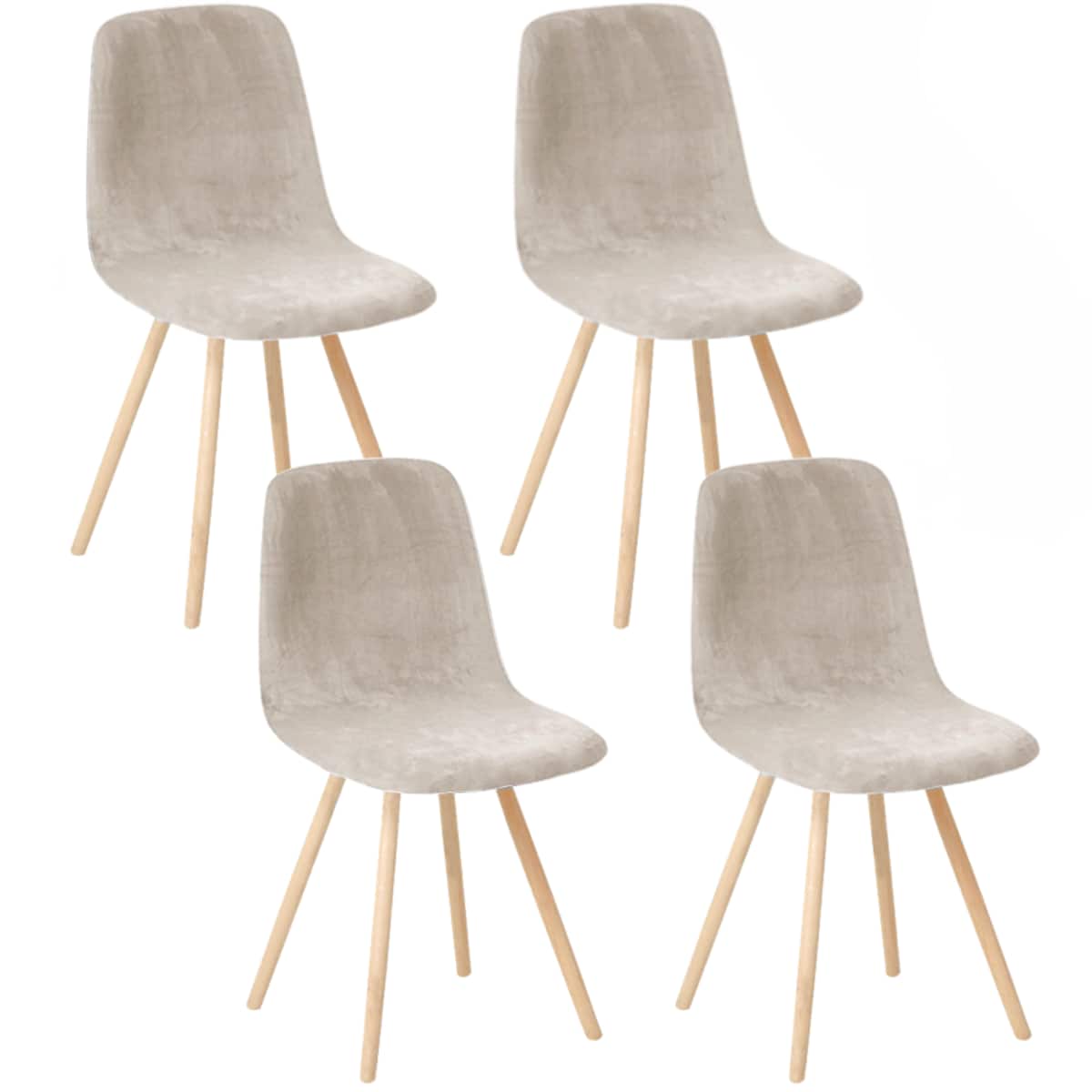 Pokrowiec Na Krzesło Zestaw 4 Szt Skandynawskie Szary Beż Welur