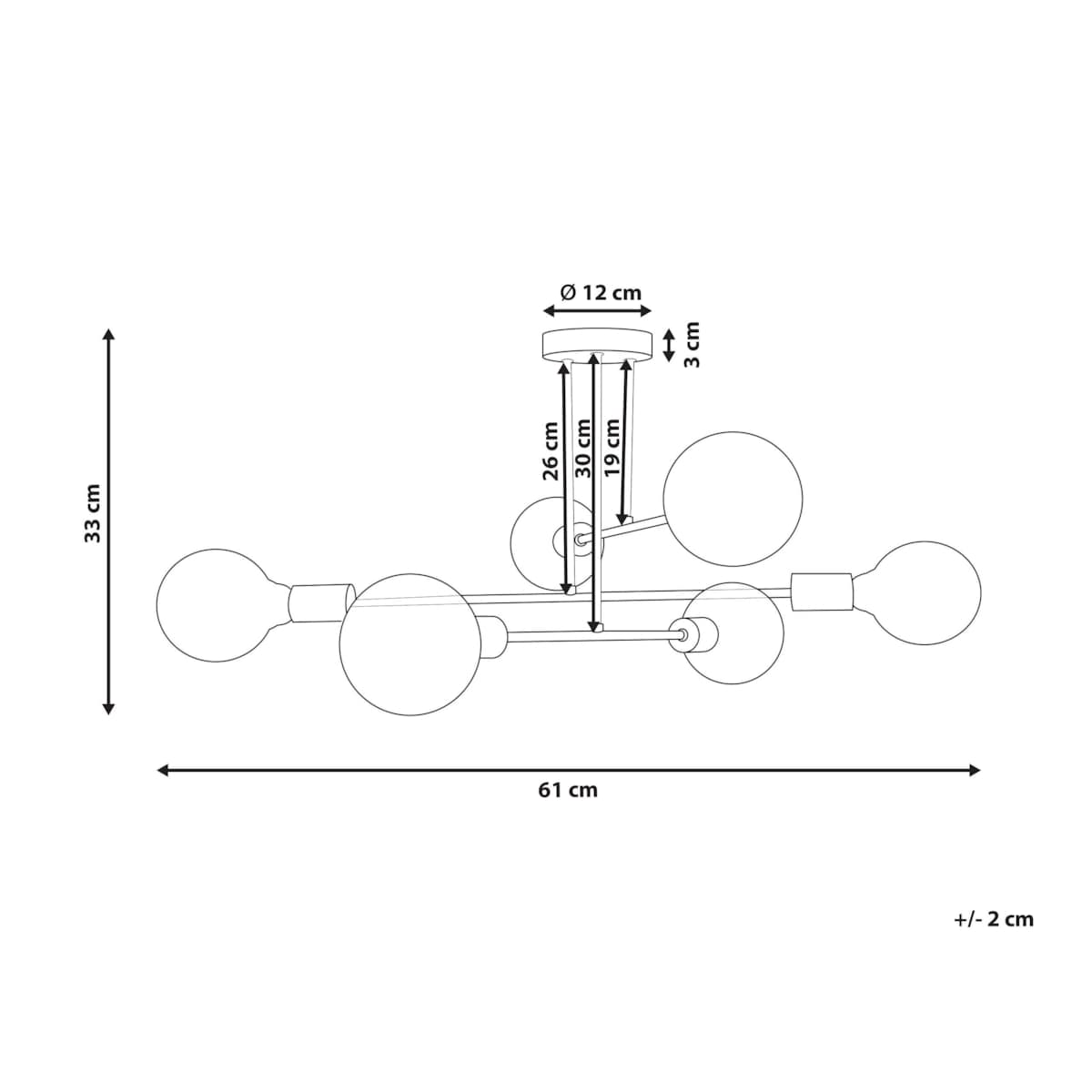 Lampa sufitowa 6-punktowa metalowa czarna KIDANE
