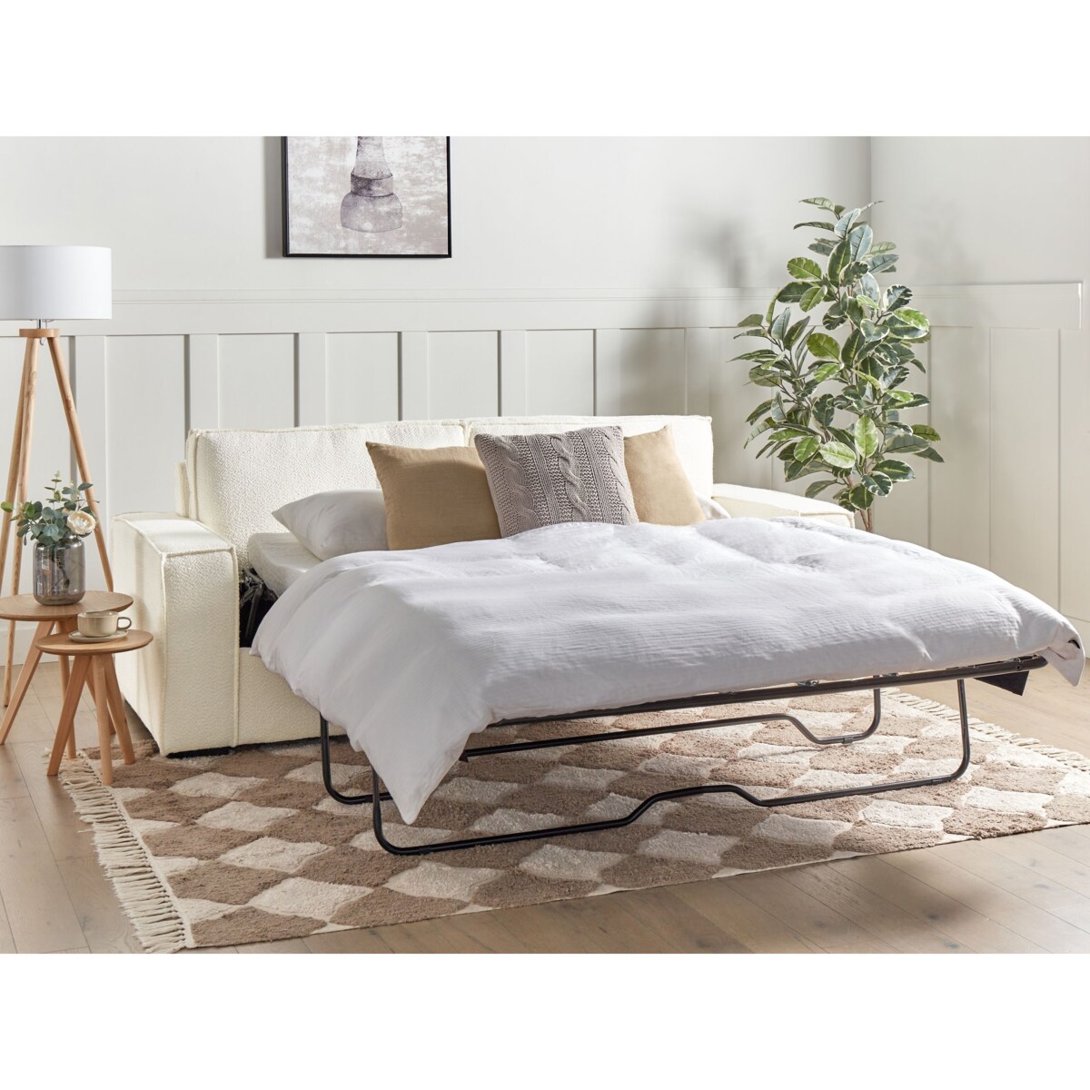 Sofa rozkładana boucle złamana biel VUOKATTI