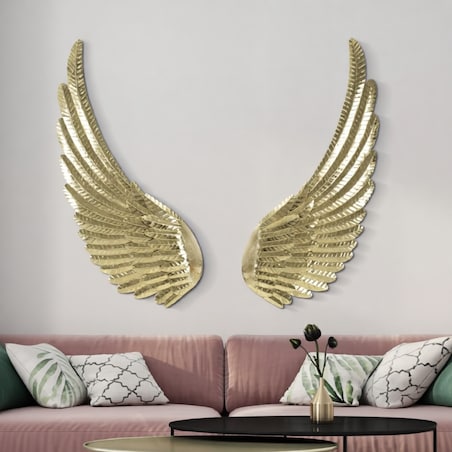 Zestaw 2 dekoracji ściennych Wings Amy, kolor złoty, żelazo, do salonu i przedpokoju, Mauro Ferretti