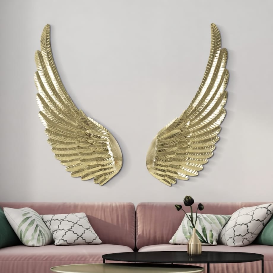 Zestaw 2 dekoracji ściennych Wings Amy, kolor złoty, żelazo, do salonu i przedpokoju, Mauro Ferretti
