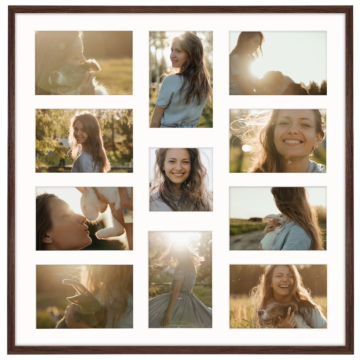 Ramka na zdjęcia 1x 10x10 10x 10x15 brązowa galeria na 11 zdjęć multirama 50x50 FRAMAI