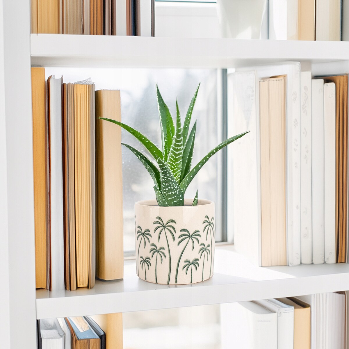 DONICZKA BEŻOWA PALMY CERAMICZNA 14cm osłonka do salonu domu palma na taras