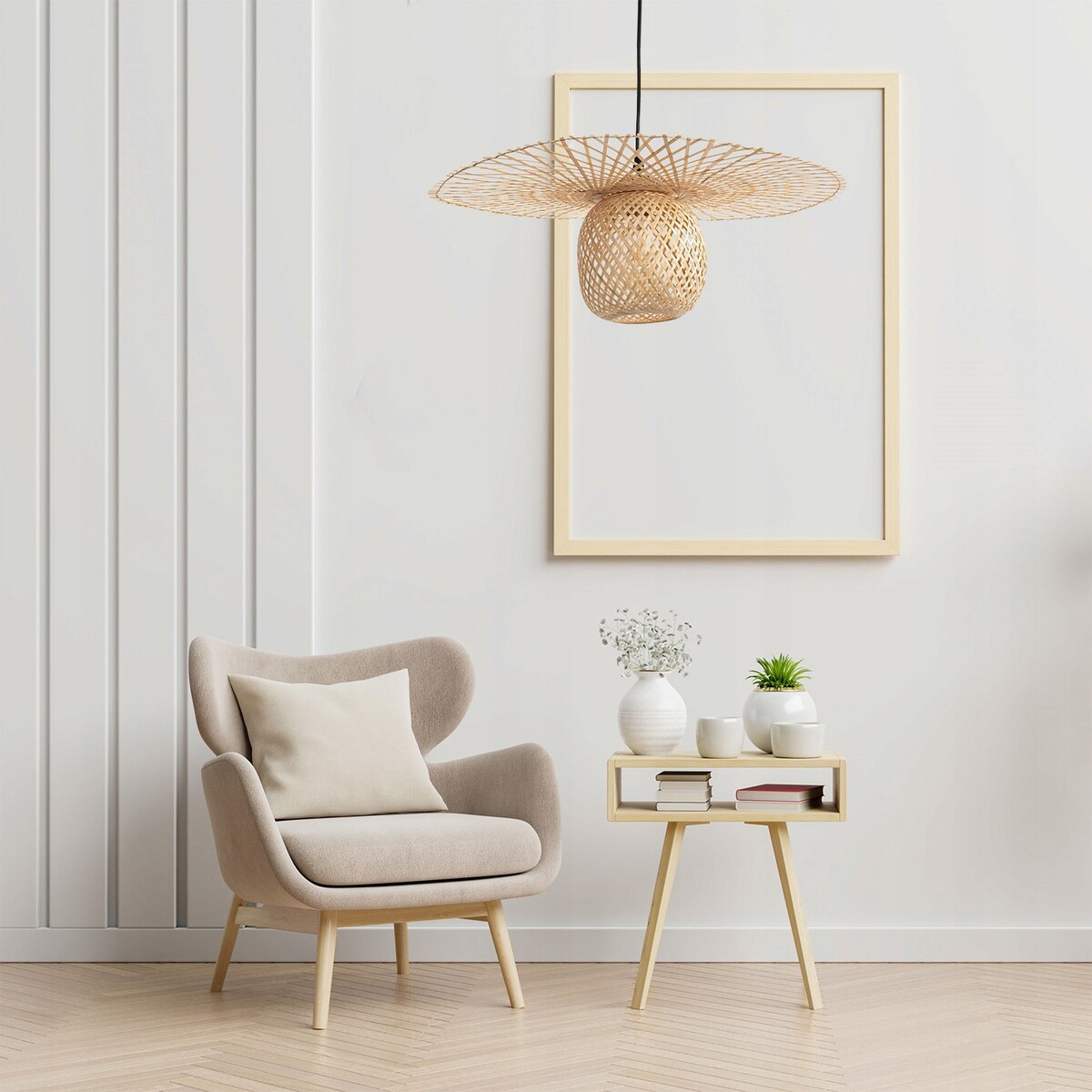 Lampa Wisząca Naturalna Okrągła Bambusowa Pleciona