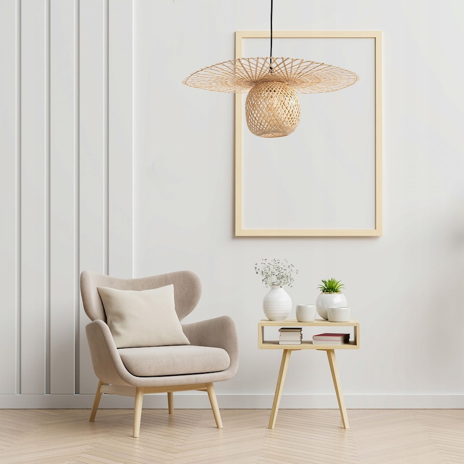 Lampa Wisząca Naturalna Okrągła Bambusowa Pleciona