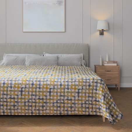 Pled narzuta 220x260cm 220x260 niebiesko-żółta krata na kremowym tle
