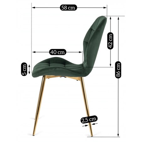 Krzesło Tapicerowane Welurowe Do Jadalni Glamour Salonu Zielone Złoty LUCKY