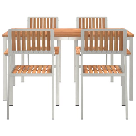 Zestaw do jadalni vidaXL 5 częściowy z litego drewna tekowego, Stół do jadalni na zewnątrz vidaXL 150x90x75 cm z litego drewna tekowego, Zestaw krzeseł ogrodowych vidaXL 4 sztuki z litego drewna tekowego i metalu