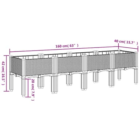 vidaXL Donica ogrodowa z nóżkami, biała, 160x40x42 cm, PP