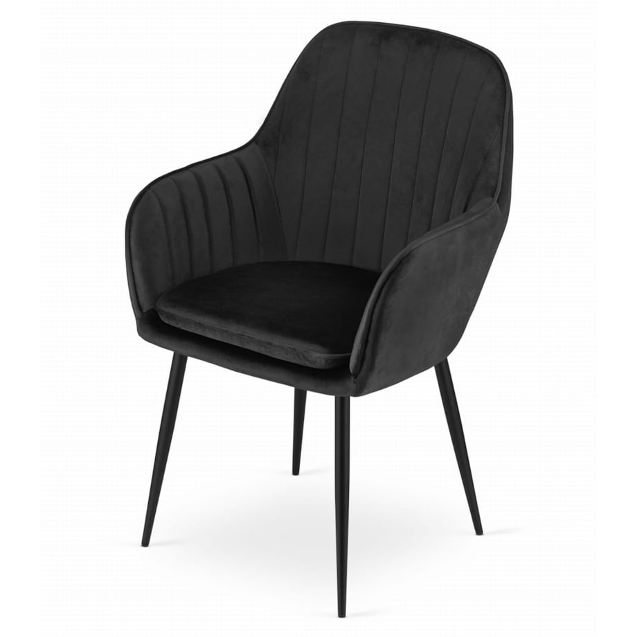 Krzesło Do Jadalni Kuchni Salonu Lugo - Aksamit Czarny / Nogi Czarne