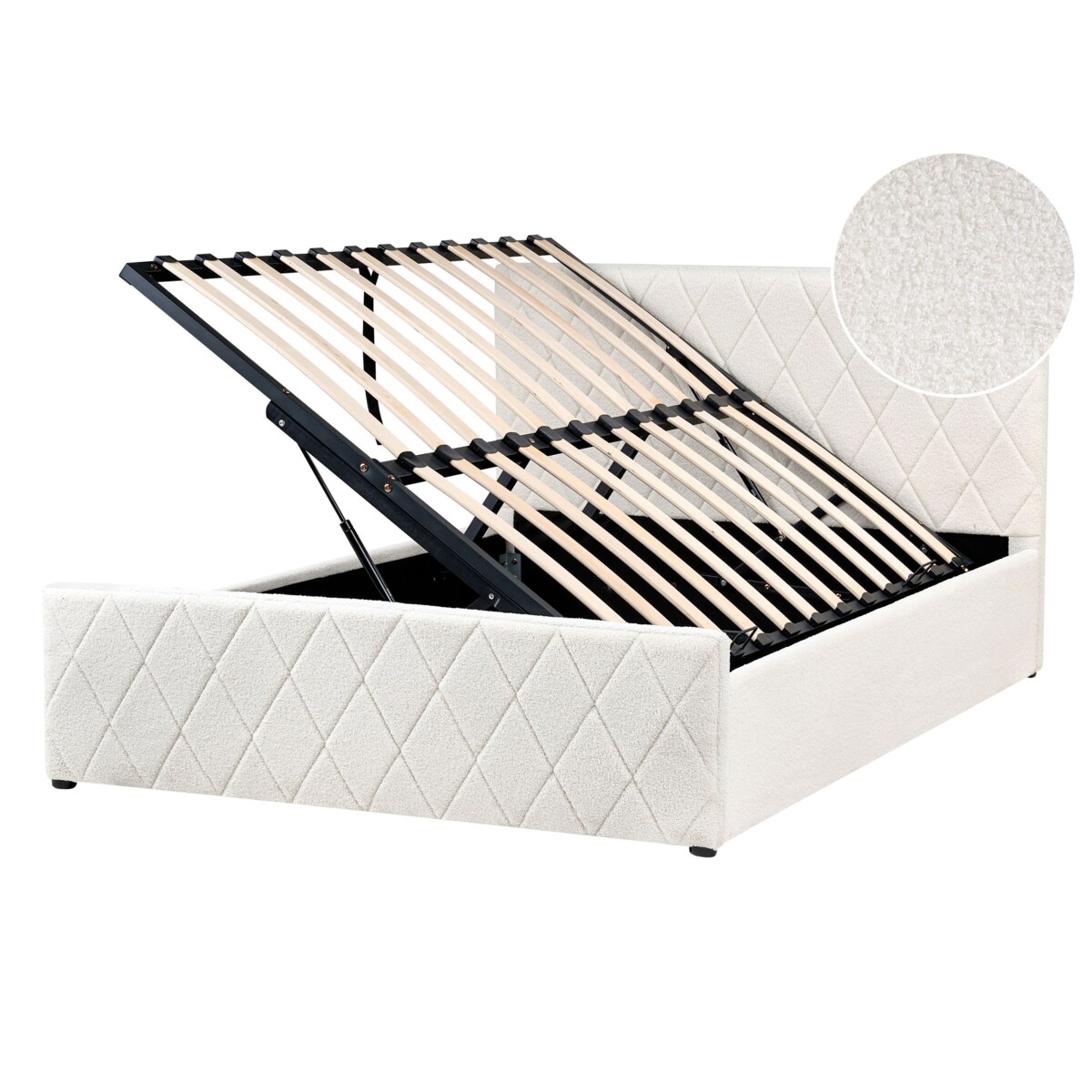 Łóżko z pojemnikiem Boucle ROCHEFORT 140 x 200 cm Złamana biel