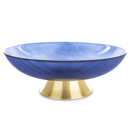 Patera szklana na złotej nóżce 12,5x35,5x35,5 cm LAKIS niebieska