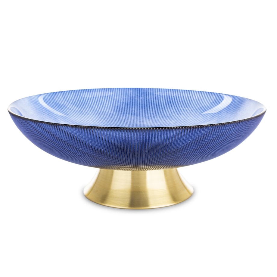 Patera szklana na złotej nóżce 12,5x35,5x35,5 cm LAKIS niebieska