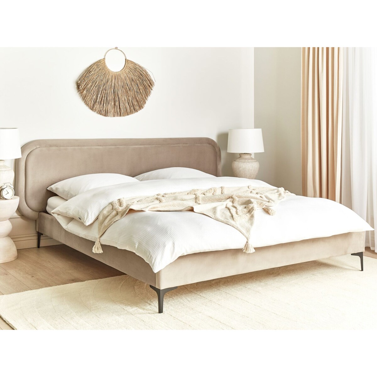 Łóżko Welur SUZETTE 180 x 200 cm Beżowy