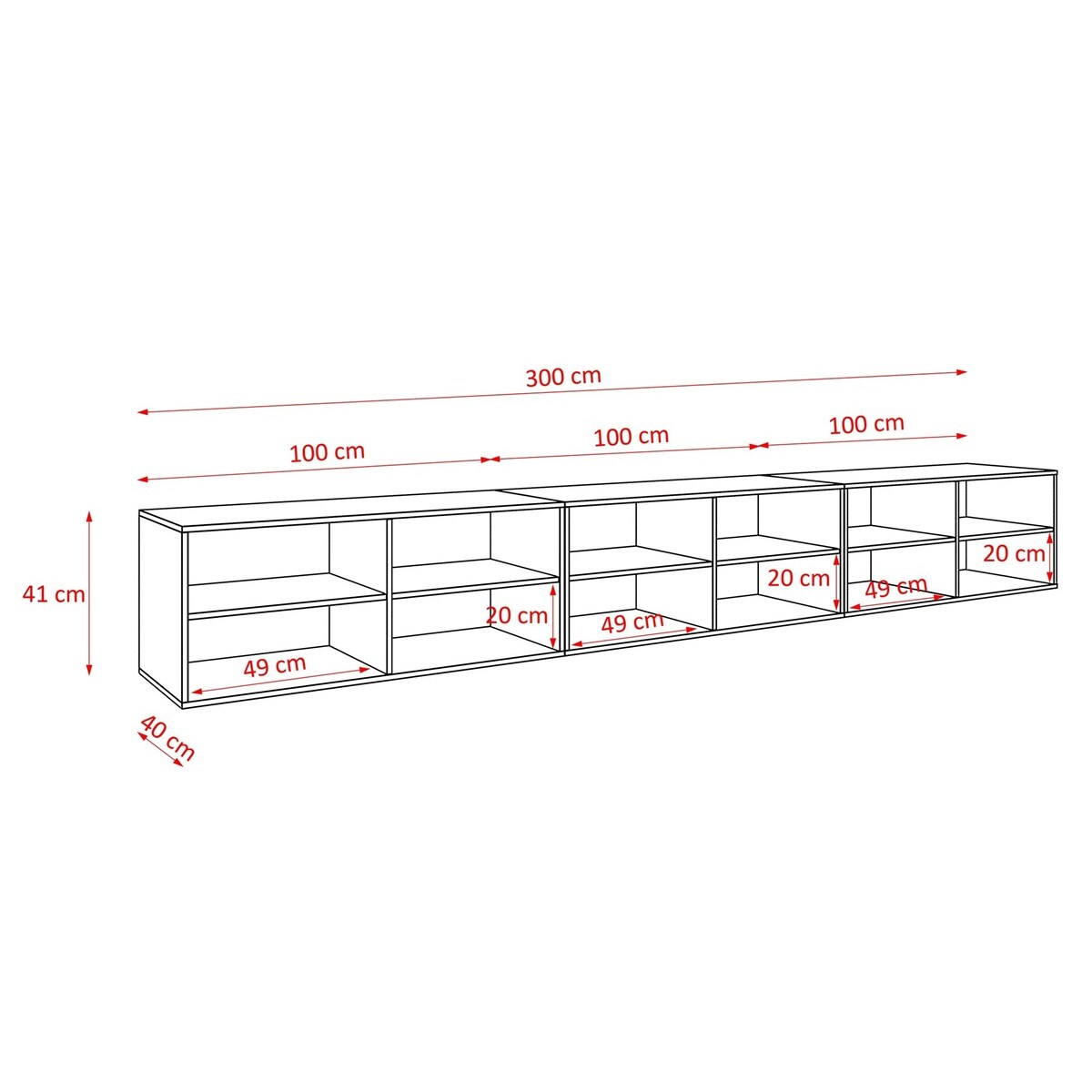 Szafka RTV LION 300 cm otwarta z półkami, do salonu -artisan+biały
