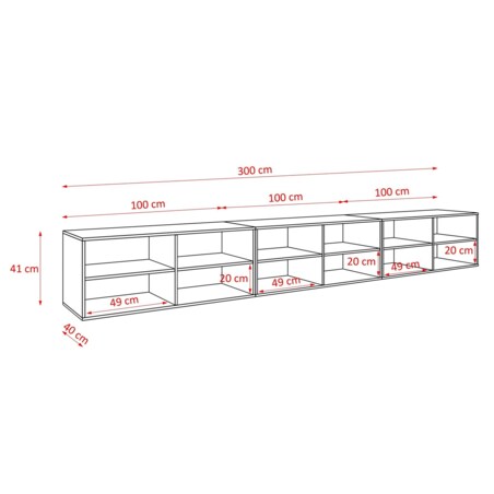 Szafka RTV LION 300 cm otwarta z półkami, do salonu -artisan+biały