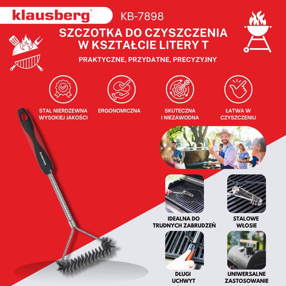 Szczotka do czyszczenia grilla stal nierdzewna uchwyt z tworzywa KLAUSBERG
