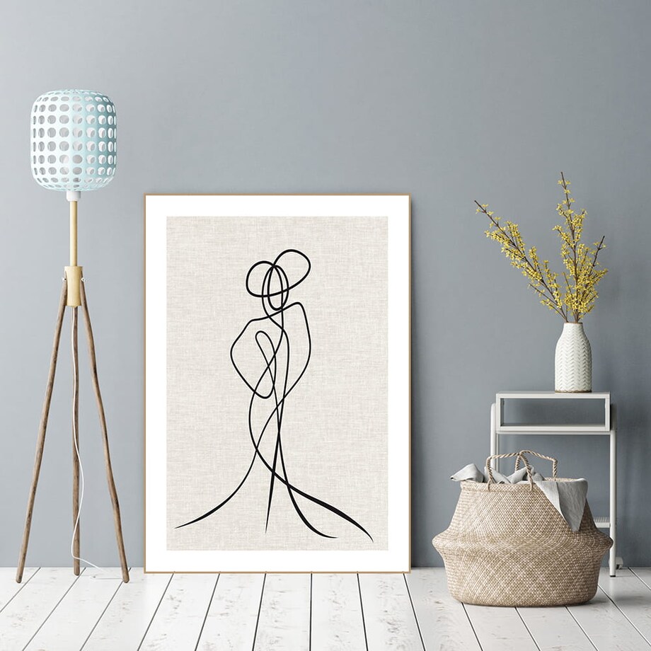 plakat line art kobieta w kapeluszu len2 70x100 cm