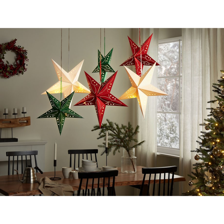 Zestaw 2 dekoracji wiszących LED MOTTI Gwiazda 45 cm Szmaragdowy