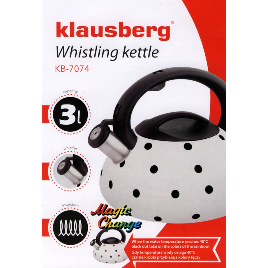 Czajnik stalowy z gwizdkiem Magic Change zmieniający kolor 3L KLAUSBERG