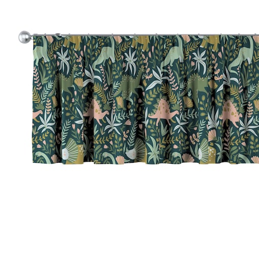 Lambrekin na taśmie marszczącej 130x40 dinozaury na zielonym tle