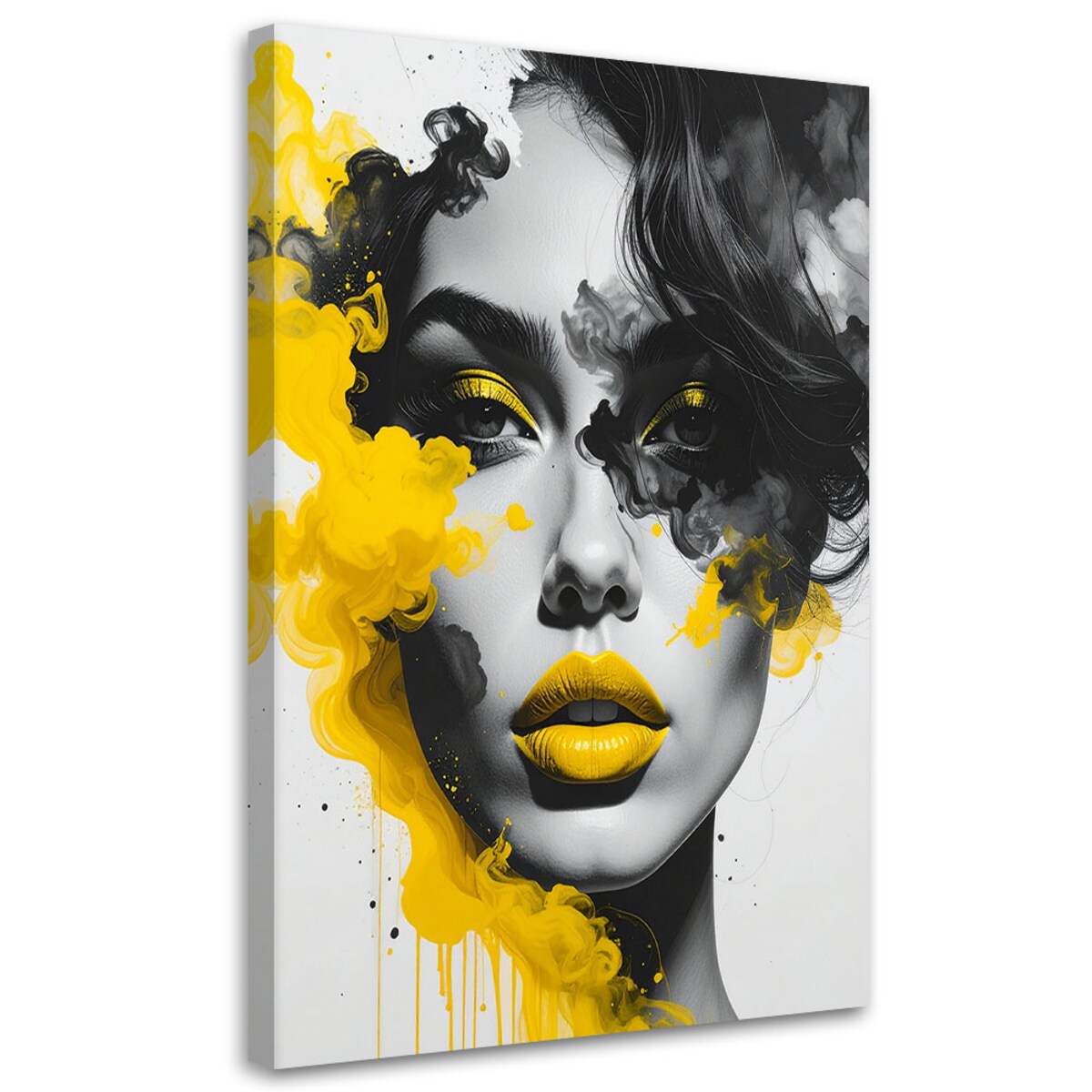 Obraz do salonu sypialni biura, Portret kobiety z elementami żóltego koloru 80x120 cm