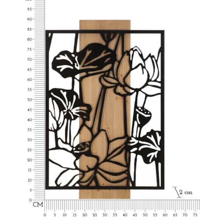 Dekoracja ścienna Lotus, kolor czarny i brązowy, żelazo i płyta MDF, 60 x 90 cm, do salonu i przedpokoju, Mauro Ferretti