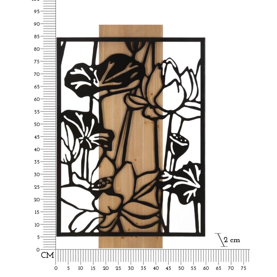 Dekoracja ścienna Lotus, kolor czarny i brązowy, żelazo i płyta MDF, 60 x 90 cm, do salonu i przedpokoju, Mauro Ferretti