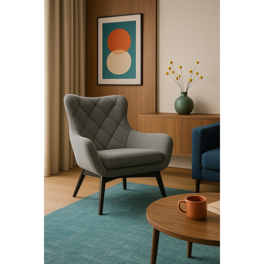 Wygodny Fotel na drewnianych nogach LISA CARO jasno-szary