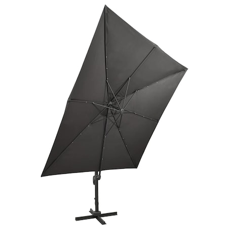 vidaXL Parasol wiszący z lampkami LED i słupkiem, antracytowy, 300 cm